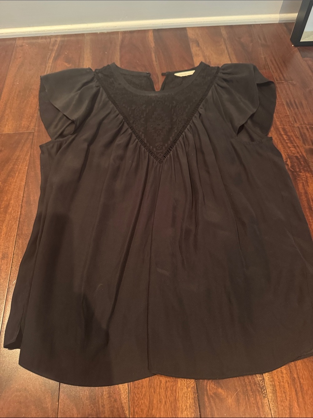 Rebecca Taylor Black Flutter Sleeve silk V-Neck Blouse